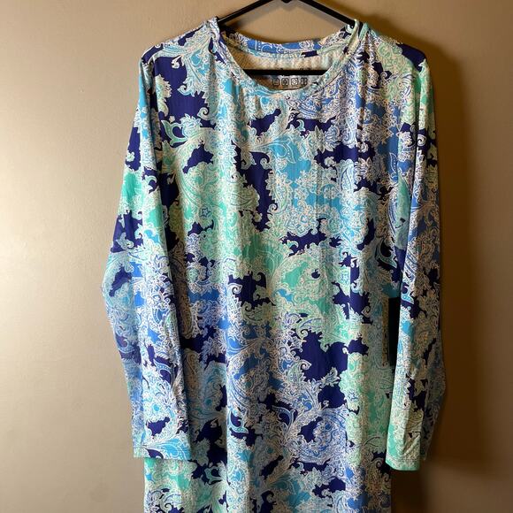 Ibkul Long Sleeve Crew Neck Dress Pascha Navy Seafoam Size XL UPF 50+ Golf - Picture 2 of 8